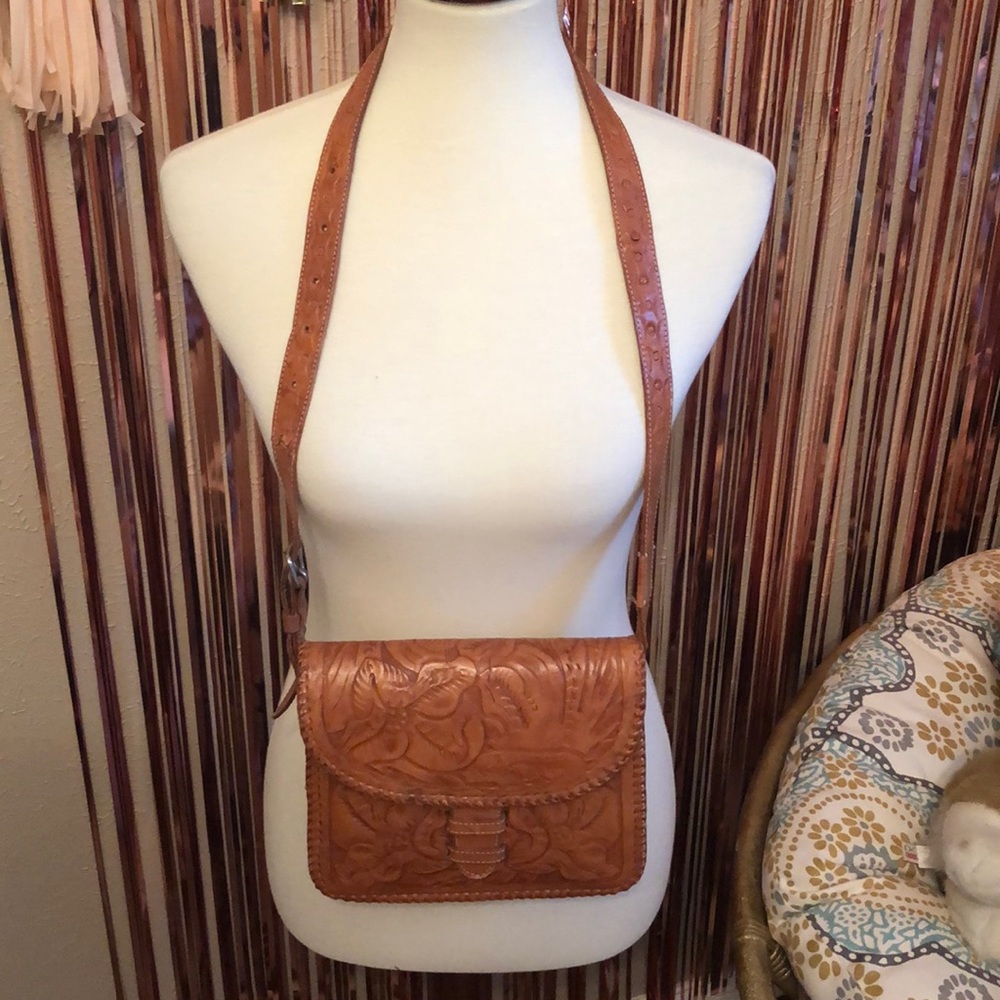 Vintage Leather Hand Craved Crossbody Bag